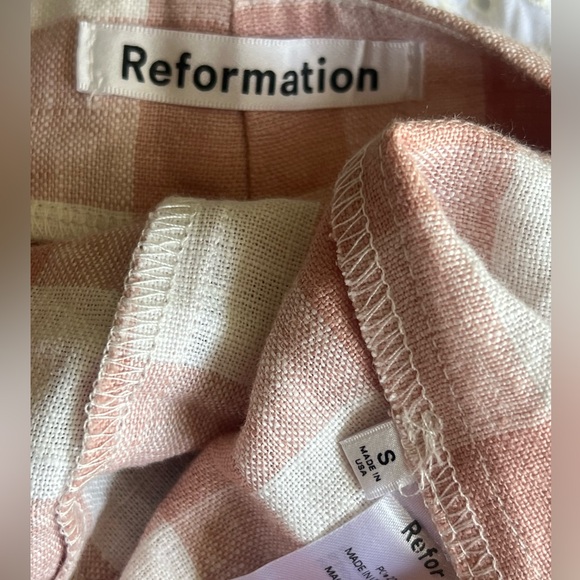 NWOT Reformation Sax Side Tie Wrap Checkered Allover Pattern Linen Miniskirt SM - Picture 5 of 5